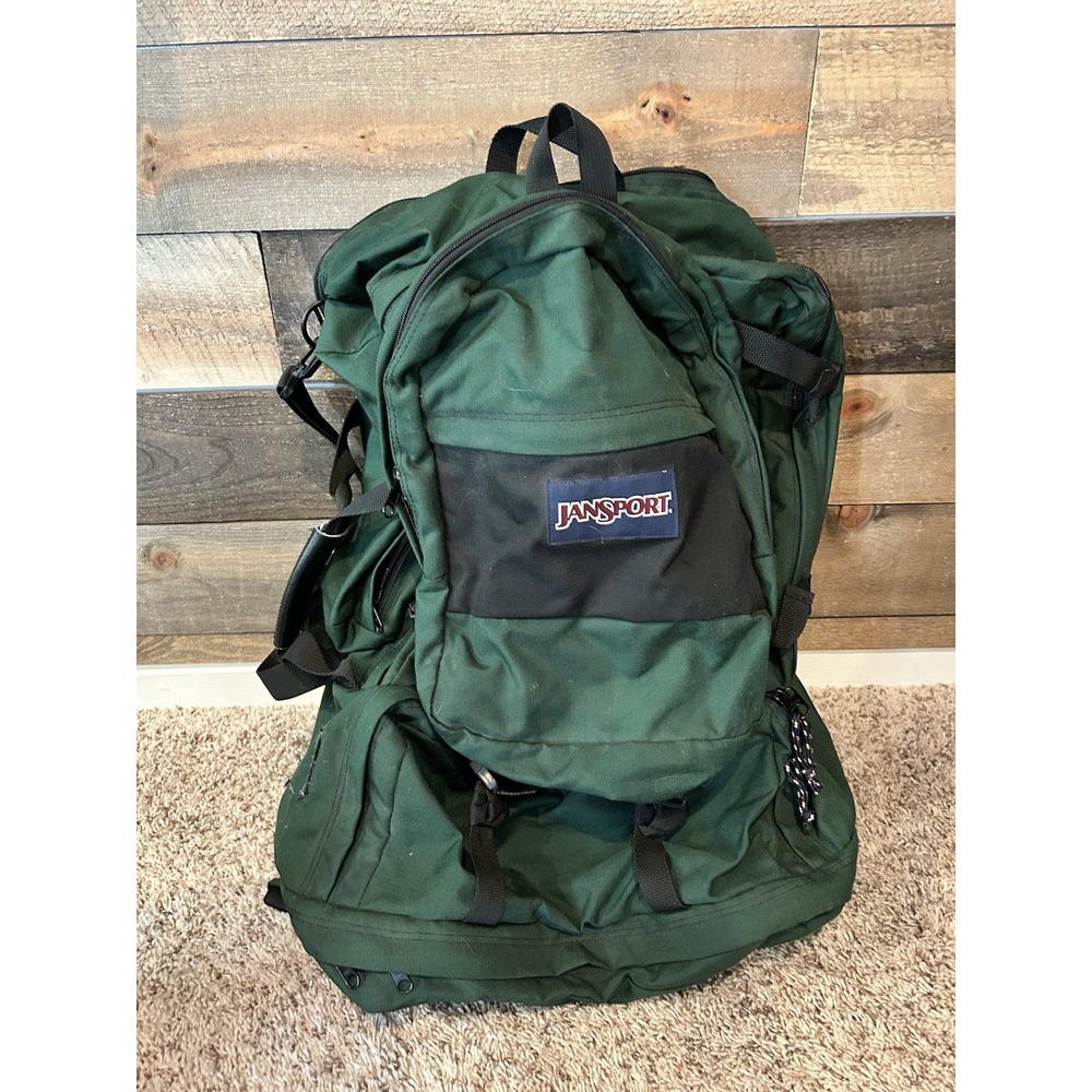 Vtg. 90's JANSPORT Large Green Hiking Backpack 3 in 1‎ Convertible Travel Bag